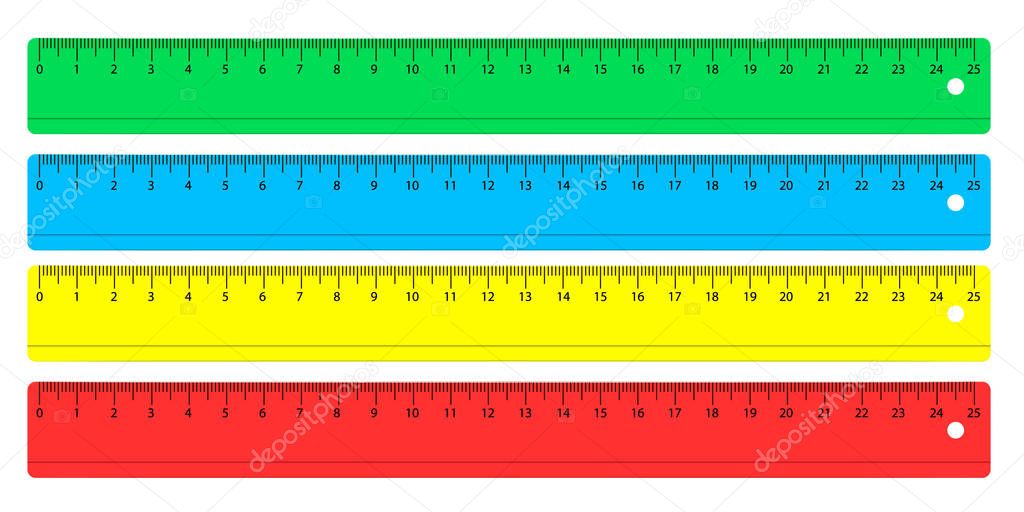 Rulers in centimeters and millimeters. Vector illustration set.