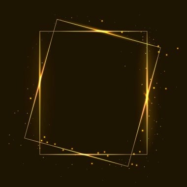 Vektör altın çerçeve ışık efektleri ile. Parlayan Dikdörtgen banner. Koyu arka plan üzerinde izole. Vektör çizim, eps 10.