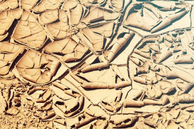 Kurumuş ve çatlamış çamurun izleri, derin alan derinliğine dikkat edin.