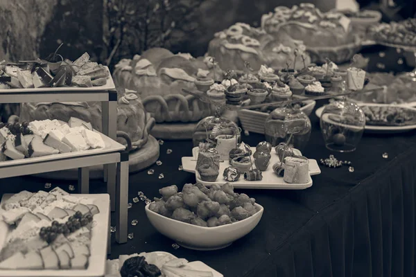 decorated Swedish table with a variety of good food, note shallow depth of field