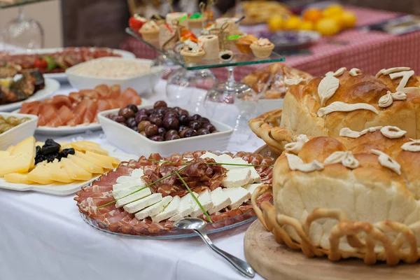 Decorated Swedish Table Variety Good Food Note Shallow Depth Field — Stok fotoğraf