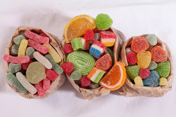 Jelly Candys Many Colors White Background Note Shallow Depth Field — Stock Photo, Image