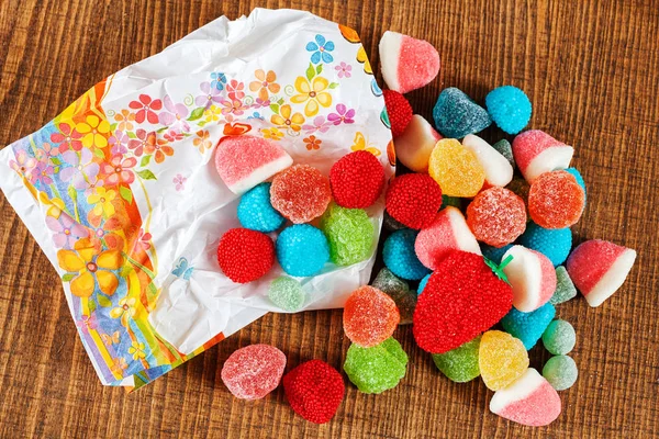 Kolorowe Słodycze Papierowych Toreb Zanotuj Płytką Głębię Ostrości — Zdjęcie stockowe