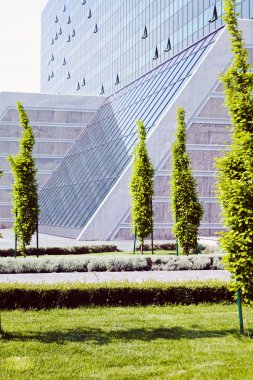 Binanın etrafındaki parkın peyzajı, sığ alan derinliğine dikkat edin