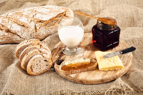 Ontbijt Met Boter Honing Linnen Doek — Stockfoto