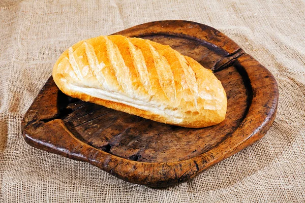 Loaf Bread Old Wooden Board — 스톡 사진