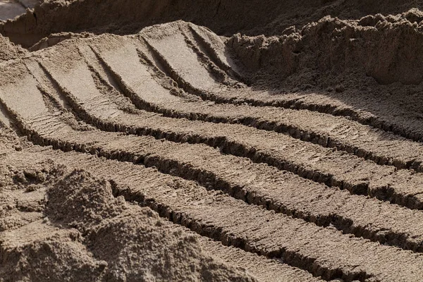 Sand Construction Traces Buckets Loading Excavator — Stockfoto