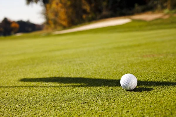 White Golf Ball Grassy Field Note Shallow Depth Field — Stock Photo, Image
