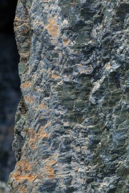 Arkaplan olarak granit duvar, alanın sığ derinliğine dikkat edin