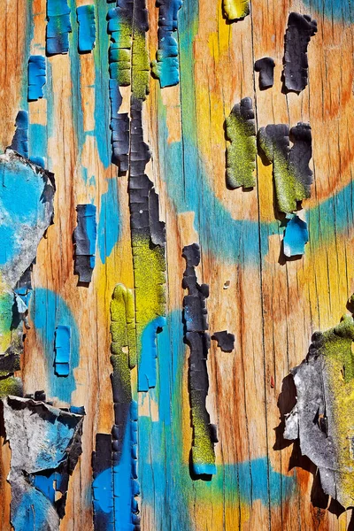 Poškozená Dřevěná Stěna Zbytky Barvy — Stock fotografie