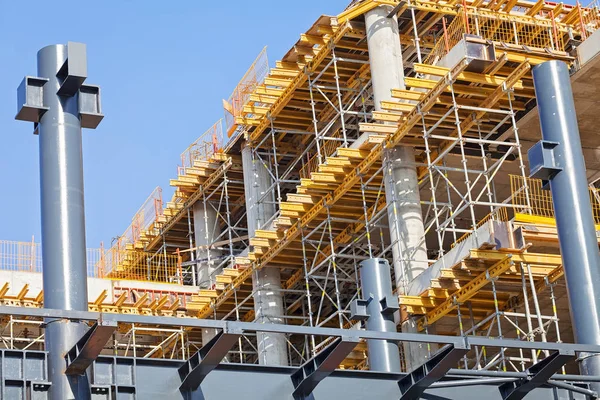 Gebouw Aanbouw Met Steigers Kraan — Stockfoto