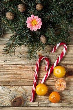 Bir mum, fındık, meyve ve tatlılar ile lüks Noel natürmort.