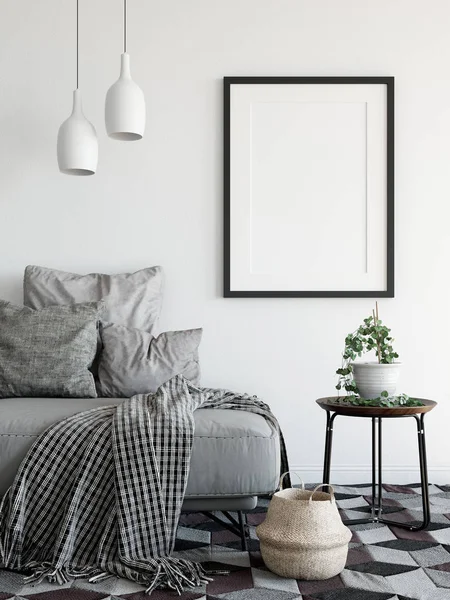 Mock up posters in living room interior — Stock Photo, Image