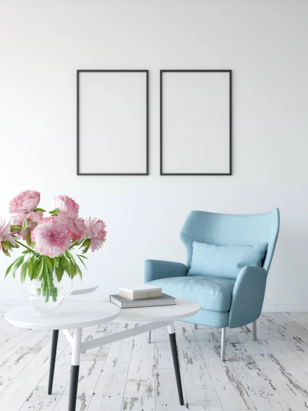 Mock up posters in living room interior. — Stock Photo, Image