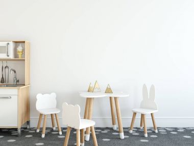 çocuk odası iç duvarında alay. İç İskandinav tarzı. 3D render, 3d çizim