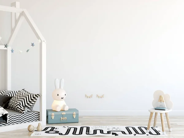 Mock up wall in child room interior. Interior scandinavian style. 3d rendering, 3d illustration — Stock Photo, Image