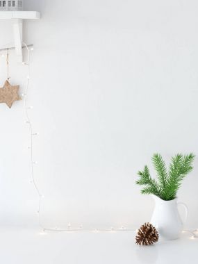 Duvar Noel iç kadar sahte. İskandinav tarzı. Duvar sanatı. 3D render, 3d çizim