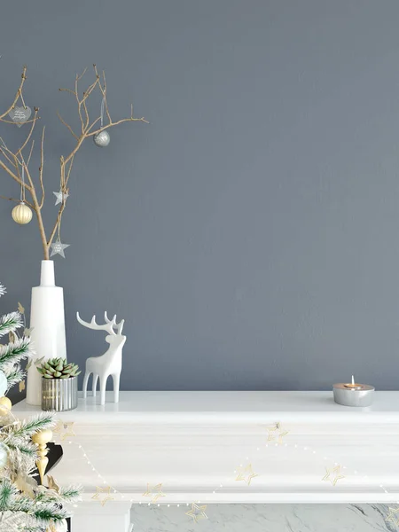 크리스마스 인테리어를 모의 벽입니다. 스 칸디 나 비아 스타일입니다. 벽 예술입니다. 3d 렌더링, 3d 그림 — 스톡 사진