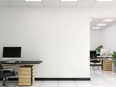 Ofis duvar iç kadar sahte. Duvar sanatı. 3D render, 3d çizim