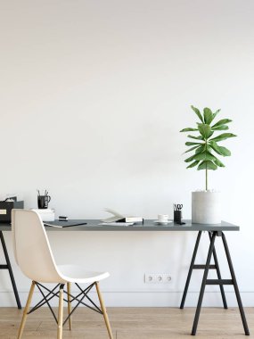 Ofis duvar iç kadar sahte. Duvar sanatı. 3D render, 3d çizim