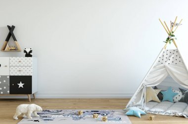 Çocuk odası iç Scandinaviab tarzı. İç cephe dükkan sahipleri, sanatçılar, yaratıcı insanlar, reklamını yapmak ya da onların en son tasarımı göstermek isteyen blogcular için kullanmak için iyi örnekler!