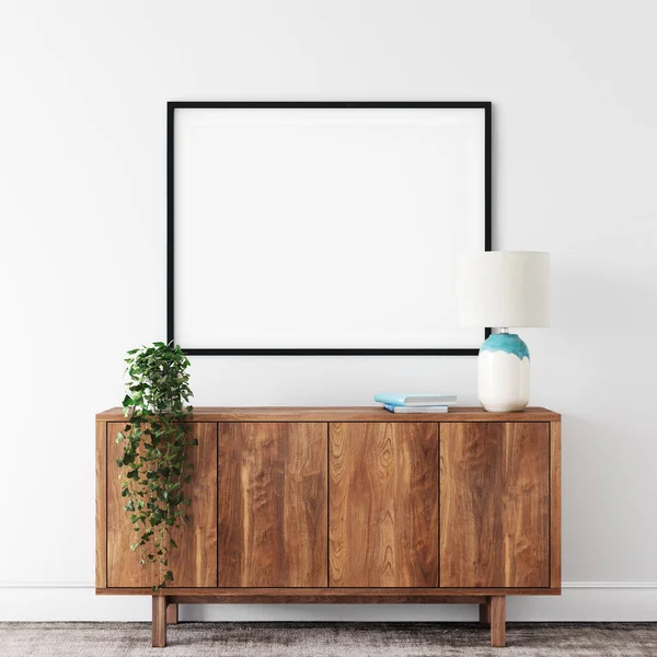 Frame Mockup Coastal Scandinavian Interior Style Rendering Illustration — Stock Photo, Image