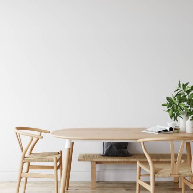 İskandinav iç mimarisinde duvar modeli. İç duvar maketi. Duvar sanatı 3d görüntüleme, 3d illüstrasyon