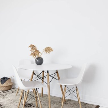 İskandinav iç mimarisinde duvar modeli. İç duvar maketi. Duvar sanatı 3d görüntüleme, 3d illüstrasyon