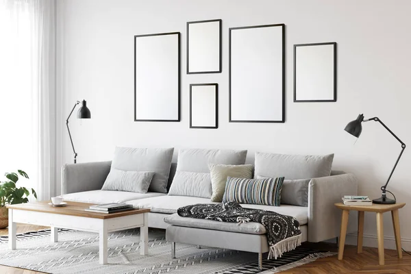 Frame Mockup Scandinavian Interior Interior Mockup Rendering Illustration — Stock Photo, Image