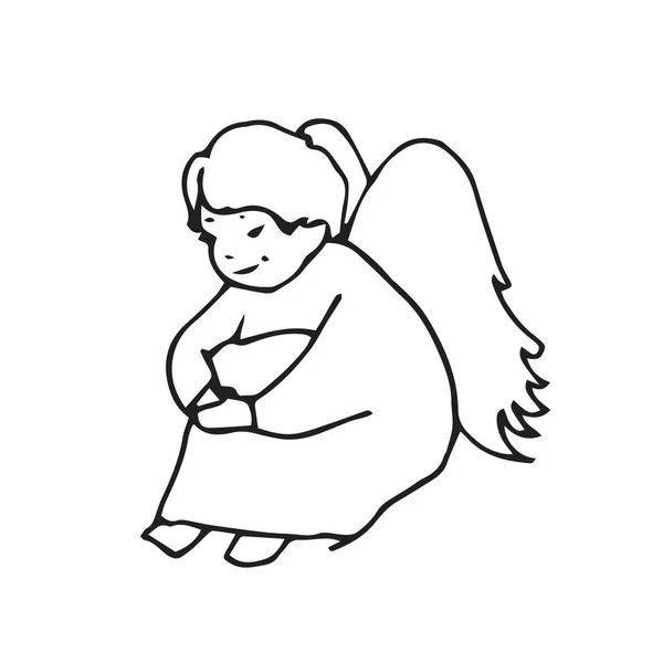 Triste ángel lindo poco hombre — Vector de stock