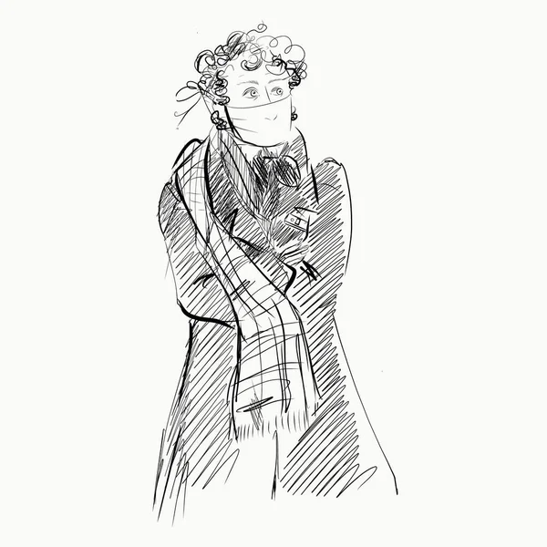 Tıbbi maskeli Rus şair Puşkin