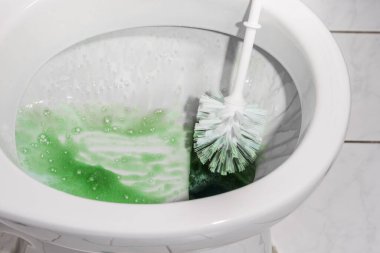 Tuvaleti tuvalet fırçasıyla temizlemek için dezenfektan kullanmak.