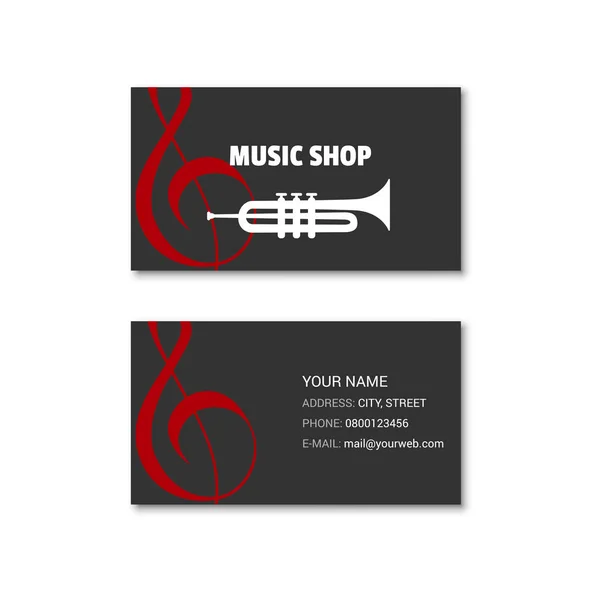 Simple business card of music shop — Stock Vector