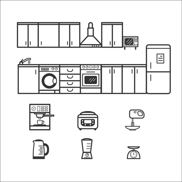 Keuken interieur met meubels en huishoudelijke apparaten — Stockvector