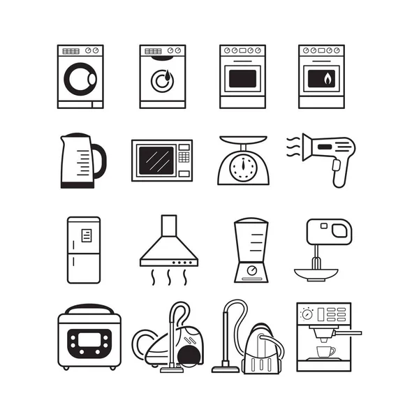 Ensemble de 16 icônes d'appareils électroménagers — Image vectorielle