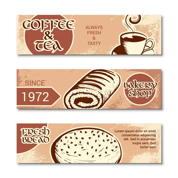 Juego de pancartas horizontales para panadería — Vector de stock
