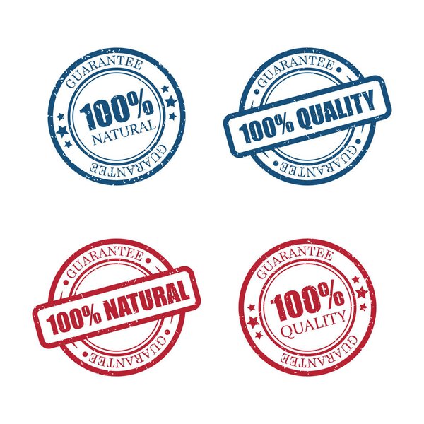 Set of red and blue guarantee rubber stumps