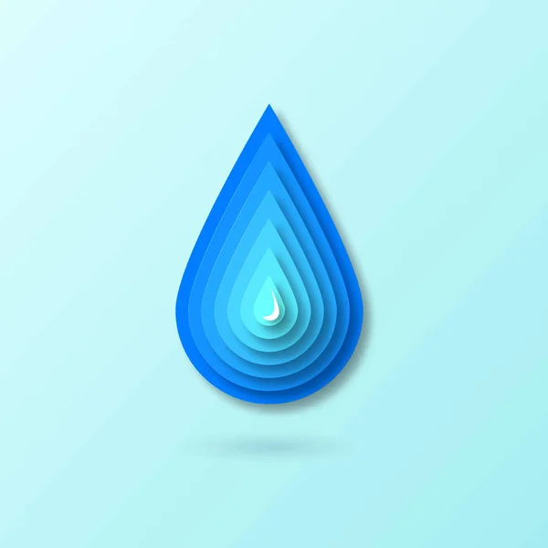 Gota de agua 3D en estilo de corte de papel. Plantilla de diseño de logotipo. Color ve — Vector de stock