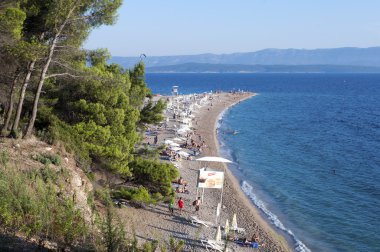 Bol, Island Brac, Hırvatistan - 15 Ağustos 2011: Zlatni rat Plajı