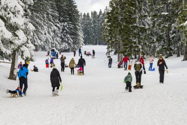 Kızak ve sn kış eğleniyor birinci ebeveynler çocuklarla
