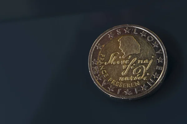 2 EUR Coin, Slovenya, ünlü şair Fransa Preseren betimleme — Stok fotoğraf