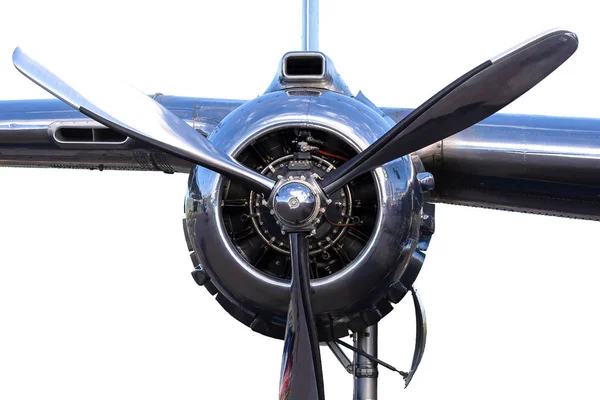 Close up of B-25 bomber aircraft piston radial angine with wing — Stock Photo, Image