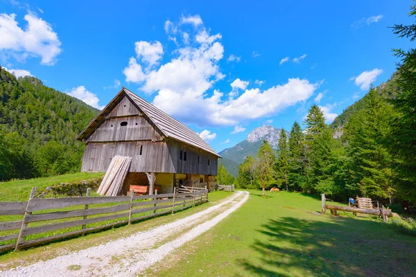 Casa rural de montaña en los Alpes europeos, Robanov kot, Eslovenia —  Fotos de Stock