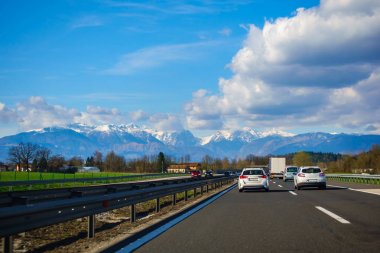 Traffic on Slovenian highway A1 between Maribor and Ljubljana clipart