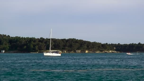 Barco à vela perto da costa — Vídeo de Stock