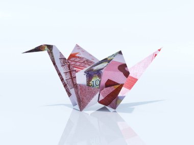 3D render kağıt para kuş