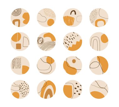 Sosyal medya vurguları için soyut kolaj şablonları çizilmiş vektör el seti. Çağdaş sanat nesneleri, karalama elementleri.