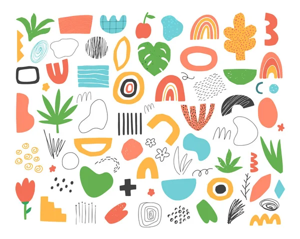 El çizimi soyut vektör karalama elementleri. Çağdaş biçimde el çizimi şekiller, nesneler ve dokular.