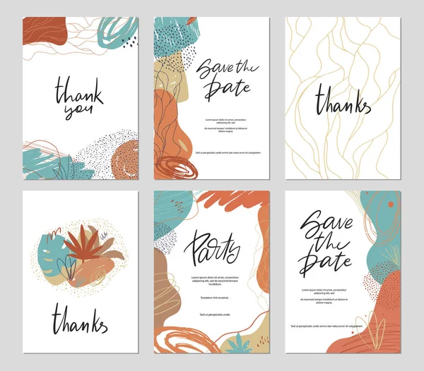 Poster ve kart için soyut kolaj şablonları çizilmiş vektör el kümesi.