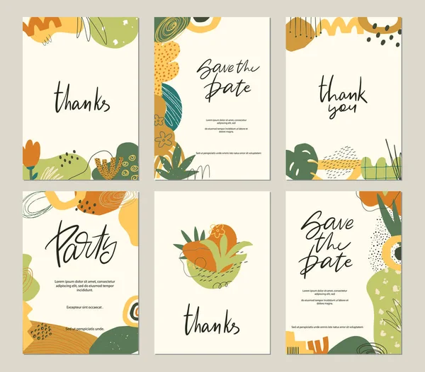 Poster ve kart için soyut kolaj şablonları çizilmiş vektör el kümesi.